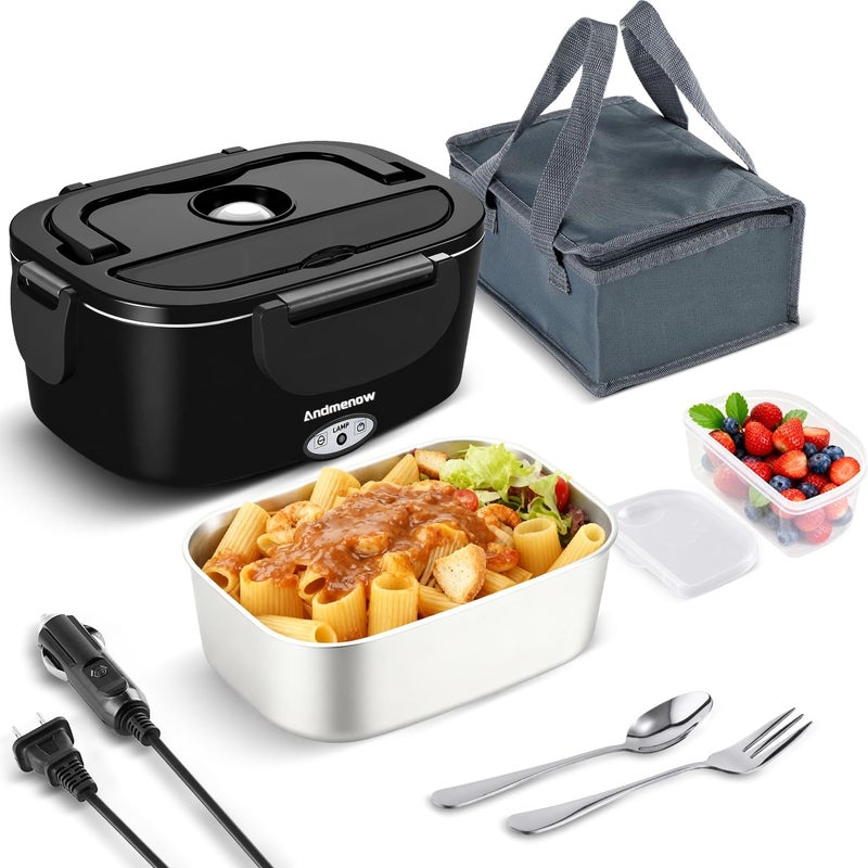 Andmenow 80W Faster Electric Lunch Box Update, Home Office Truck Car Food Warmer, Portable Food Heater with 304 Stainless Steel Container, Spoon & Fork and Carry Bag - Image 1